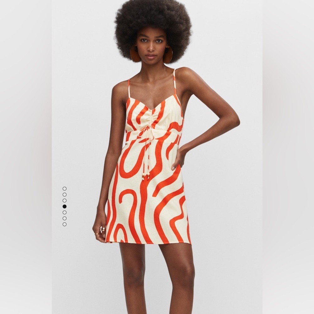 MANGO Floral print linen blend dress